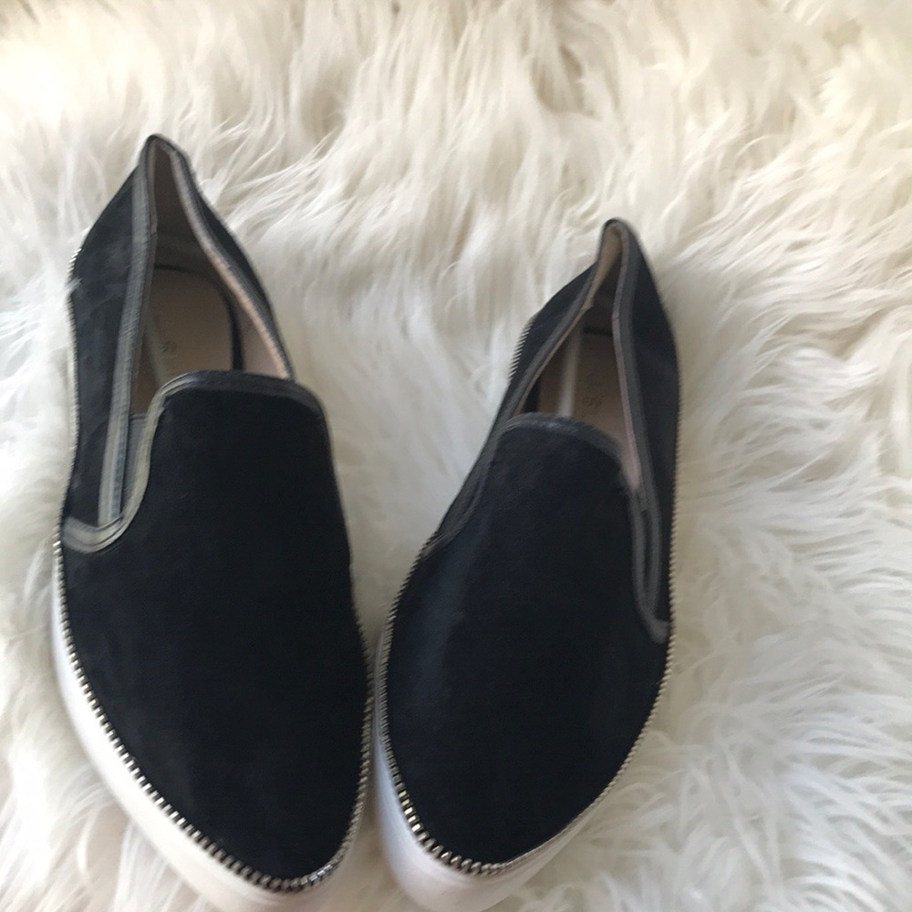 Jslide Black Suede zip slip on.